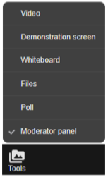 Tools menu in the conference