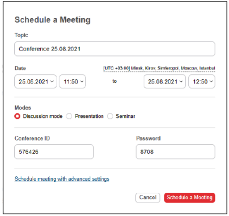 The Schedule a Meeting window